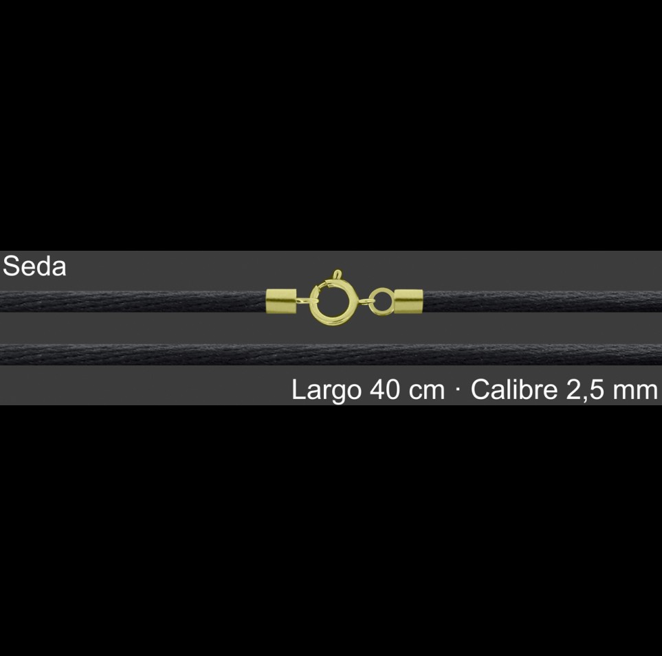 Cordon Seda Negra 2 5 Mm Terminal Y Cierre Chapada Oro 40 | Mayorista