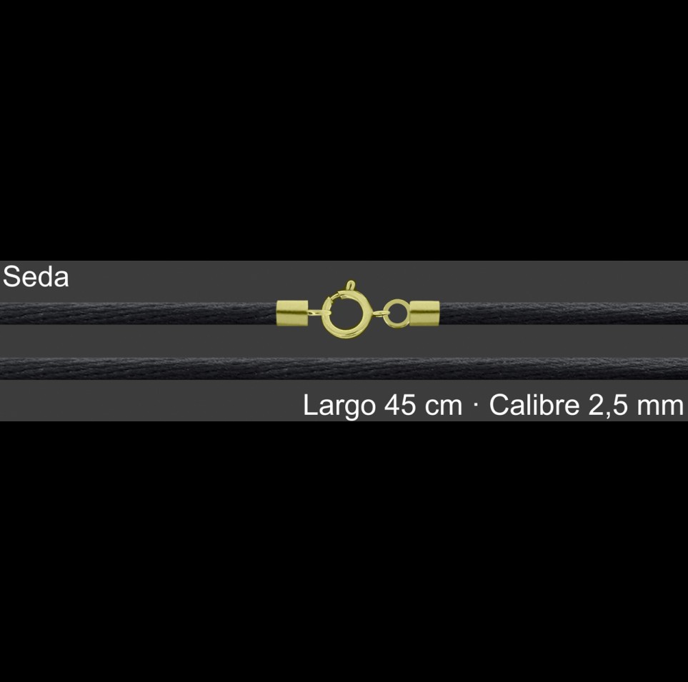 Cordon Seda Negra 2 5 Mm Terminal Y Cierre Chapada Oro 45 | Mayorista