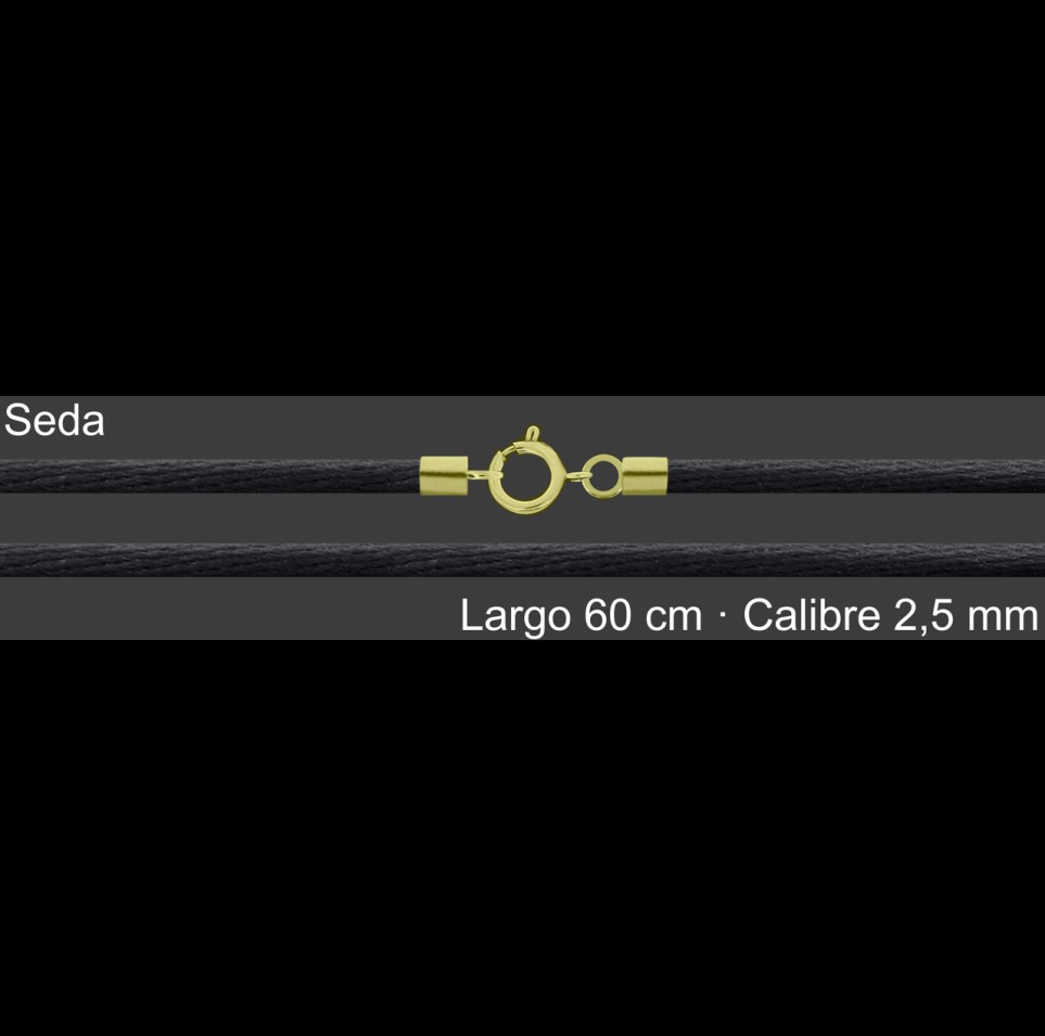 Cordon Seda Negra 2 5 Mm Terminal Y Cierre Chapada Oro 60 | Mayorista