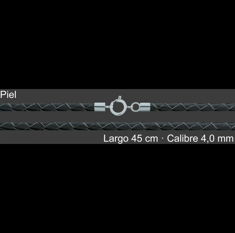 Cordon Piel Trenzada 4 Mm Negro 45 Cm Terminal Y Cierre De | Mayorista