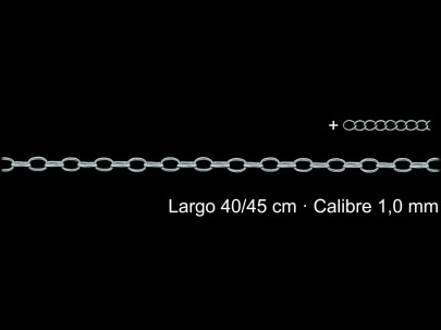 Cadena Rodio Forzada 40 Cm 1 Mm Con Alargador  | Mayorista
