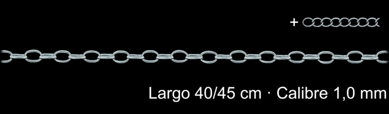 Cadena Rodio Forzada 40 Cm 1 Mm Con Alargador  | Mayorista