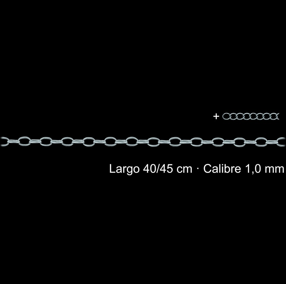 Cadena Rodio Forzada 40 Cm 1 Mm Con Alargador  | Mayorista